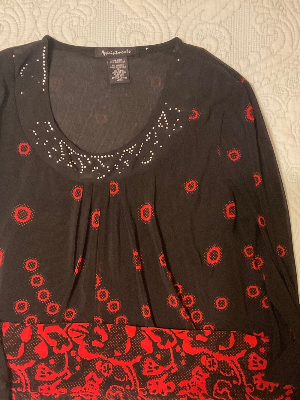 Appaman Black Tunic with Red Floral Motif and Embellished Scoop Neck